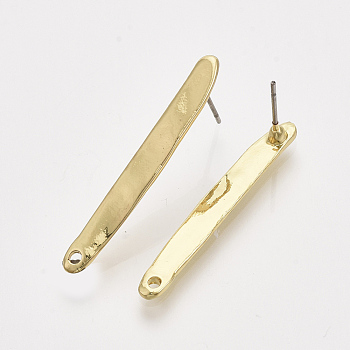 Alloy Stud Earring Findings, with Steel Pins and Loop, Light Gold, 36x4.5mm, Hole: 1.4mm, Pin: 0.7mm