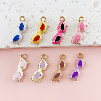 Alloy Enamel Pendants, Glasses Charms, Golden, Mixed Color, 7x18x3mm, Hole: 1.5mm