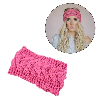 Polyacrylonitrile Fiber Yarn Warmer Headbands, Soft Stretch Thick Cable Knit Head Wrap for Women, Deep Pink, 210x110mm