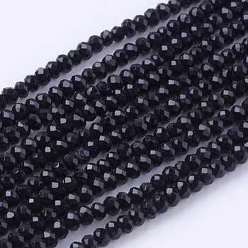 Glass Beads Strands, Faceted, Rondelle, Black, 3x2~2.5mm, Hole: 0.5mm, about 160~165pcs/strand, 37.5~38 inch