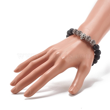 Natural Lava Rock Round Beads Essential Oil Anxiety Aromatherapy Stretch Bracelet for Girl Women Gift(BJEW-JB07055)-3
