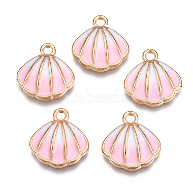Light Gold Pink Shell Alloy+Enamel Pendants