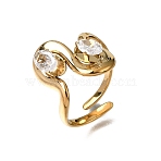 304 Stainless Steel Cubic Zirconia Cuff Open Rings, Nuggets, Real 18K Gold Plated, 19mm, US Size 9 1/2(19.3mm)(SA-CBA54F2-02G)