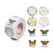 8 Patterns Butterfly Round Dot Self Adhesive Paper Stickers, Insect Thank You Gift Decals for Party, Decorative Presents, Colorful, 25mm, about 500pcs/roll(X-DIY-A042-13A)