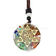 Orgonite Chakra Natural & Synthetic Mixed Stone Pendant Necklaces, Nylon Thread Necklace for Women, Flat Round, Star, 25.59 inch(65cm)(PZ4674-02)