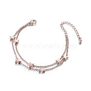 SHEGRACE Chic Titanium Steel Multi-strand Bracelets, Double Layered Bracelet, with Stars, Rose Gold, 150mm(JB265B)