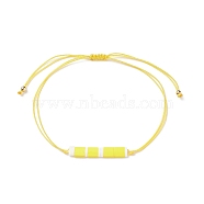 Glass Seed Link Bracelet, Morse Code Secret Message Lucky Gift for Women, Yellow, Link: 27.5x5x1.8mm, Inner Diameter: 3-1/4 inch(8.2cm)(BJEW-JB08894-01)