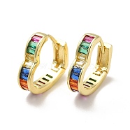 Brass Cubic Zirconia Hoop Earrings, Heart Shape Hoop Earrings for Women, Real 18K Gold Plated, Colorful, 16x15x4mm, Pin: 0.9mm(KK-H433-56A-G)