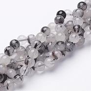 Natural Black Rutilated Quartz Beads Strands, Round, 6mm, Hole: 1mm, 31pcs/strand, 8 inch(G-D295-6mm)