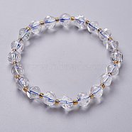 Faceted Natural Quartz Crystal Stretch Beaded Bracelets, with Glass Beads, Six Sided Celestial Dice, Inner Diameter: 2~2-3/8 inch(5.1~6cm)(BJEW-H543-A10)