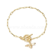 Brass Bee Charms Bracelets, Paperclip Chains Bracelets for Women, with 304 Stainless Steel Toggle Clasps, Golden, 7-1/2 inch(19.1cm)(BJEW-JB10399)