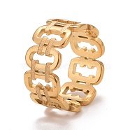 Ion Plating(IP) 304 Stainless Steel Rectangle Hollow Finger Ring for Women, Golden, Inner Diameter: 16.5~18.9mm(RJEW-A005-04G)
