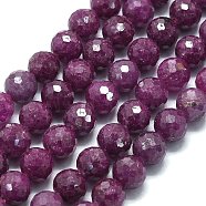 Natural Ruby Beads Strands, Faceted, Round, 7mm, Hole: 0.8mm, about 58pcs/strand, 15.16~15.28 inch(38.5~38.8cm)(G-G106-C14-06)