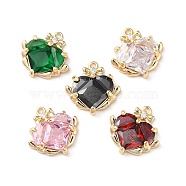 Glass Rhinestone Charms, with Brass Findings, Faceted, Heart Charm, Real 18K Gold Plated, 14.5x14x4mm, Hole: 1mm(KK-F862-45G)
