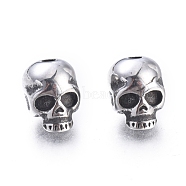 Halloween 304 Stainless Steel Beads, Skull Head, Antique Silver, 9x6x7mm, Hole: 1.5mm(STAS-F243-25AS)
