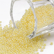 12/0 Grade A Round Glass Seed Beads, Ceylon, Champagne Yellow, 2x1.5mm, Hole: 0.7mm, about 48500pcs/pound(SEED-N001-B-147)