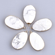 Electroplate Natural Howlite Pendants, with Iron Findings, teardrop, Golden, 41~42x24~25x8~9mm, Hole: 1.8mm(G-S344-17E)