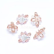 Brass Micro Pave Cubic Zirconia Links, Square, Clear, Real Rose Gold Plated, 10x7x4mm, Hole: 0.8mm(KK-F764-16RG)