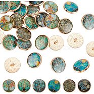 24Pcs 6 Styles Alloy Enamel Shank Buttons, Flat Round with Tree, Light Gold, Mixed Color, 18x7~8mm, Hole: 2mm, 4pcs/style(BUTT-OC0001-29)