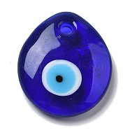 Handmade Evil Eye Lampwork Pendants, Teardrop, 35x30x8mm, Hole: 4mm(LAMP-F035-10A)