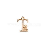 Brass Micro Pave Cubic Zirconia Charms, Long-plating, Letter, Letter.T, 16x11.5x3mm, Hole: 1.5mm(KK-TAC0004-04T)