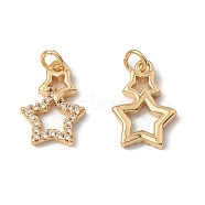 Rack Plating Brass Charms, with Cubic Zirconia & Jump Ring, Double Star Charm, Cadmium Free & Lead Free, Long-Lasting Plated, Real 18K Gold Plated, 15x10x2mm, Hole: 2.5mm(KK-D087-26G)