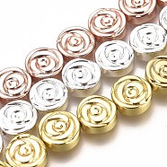 Non-magnetic Synthetic Hematite Beads Strands, Flat Round with Rose, Mixed Color, 10x3.5mm, Hole: 1mm, about 41pcs/strand, 16.14 inch(41cm)(G-I276-01)