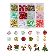 DIY Christmas Jewelry Making Finding Kit, Including Plastic & Acrylic & Polymer Clay Rhinestone & Resin Beads, Christmas Gift & Bell & Tree Alloy Enamel Pendants, Mixed Color, 212Pcs/box(DIY-BY0001-37)