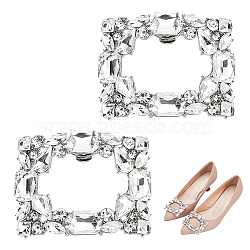 1 Pair Alloy & Rhinestone Shoe Decorations, Detachable Shoe Buckle Clips, Platinum, Oval, 47x60x11mm(FIND-AN0001-11A)