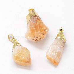 Natural Druzy Agate Pendants, with Golden Plated Brass Findings, Nuggets, Mixed Color, 39~43x18~26x18~19mm, Hole: 8x5mm(G-N0167-011)