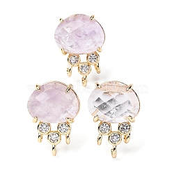 Brass Micro Pave Cubic Zirconia Stud Earring Findings with Natural Amethyst, Jellyfish, Facted, Rack Plating, 19.5x13mm, Hole: 1.8mm, Pin: 0.8x12.5mm(KK-Z096-05G-01)