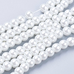 White Glass Pearl Round Loose Beads For Jewelry Necklace Craft Making, 6mm, Hole: 1mm, about 140pcs/strand(X-HY-6D-B01)