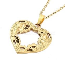 Heart with Steampunk Wheel Gear 304 Stainless Steel Pendant Necklaces, Cable Chain Necklaces for Women, Real 18K Gold Plated, 15.75 inch(40cm), pendant: 24.5x25mm(NJEW-G083-03D-G)