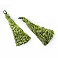 Polyester Tassel Big Pendants Decoration, Olive Drab, 80~90x8.5~9mm, Hole: 4x6mm(AJEW-S059-02)