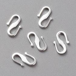 Brass S Hook Clasps, Long-Lasting Plated, 925 Sterling Silver Plated, 12x7.5x1mm(KK-L205-04S)