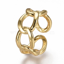 Brass Cuff Rings, Open Rings, Curb Chain Shape, Real 18K Gold Plated, Size 7, Inner Diameter: 17mm(RJEW-F105-03G)