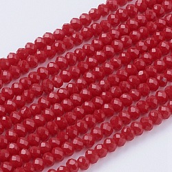 Imitation Jade Glass Beads Strands, Faceted, Rondelle, Red, 2.9~3.3x2~2.5mm, Hole: 0.5mm, about 145~150pcs/strand, 34~35cm(GLAA-G045-A12)