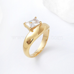 304 Stainless Steel Glass Finger Rings, Rectangle, Real 18K Gold Plated, US Size 8(18.1mm)(MD8256-3)