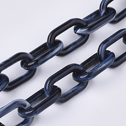 Handmade Acrylic Cable Chains, Imitation Gemstone Style, Two Tone Color, Oval, Midnight Blue, 27.5x16.5x4.5mm, about 39.37 inch(1m)/strand(SACR-N006-007A)