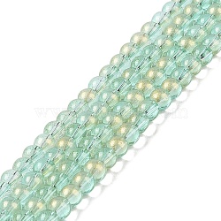Glass Bead Strands, with Glitter Powder, Round, Light Green, 6x5.5mm, Hole: 1mm, about 142pcs/strand, 29.92''(76cm)(GLAA-K068-01A-10)