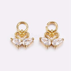 Brass Micro Pave Cubic Zirconia Charms, Swan, Golden, 8x10.5x3mm, Hole: 3.5mm(ZIRC-G128-06G)