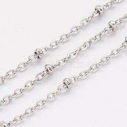 304 Stainless Steel Cable Chains, Satellite Chains, Soldered, with Spool, Rondelle Beads, Stainless Steel Color, 1.5mm, about 32.8 Feet(10m)/roll(CHS-H007-08P)