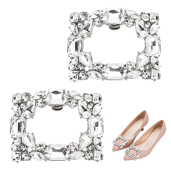 1 Pair Alloy & Rhinestone Shoe Decorations, Detachable Shoe Buckle Clips, Platinum, Oval, 47x60x11mm