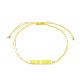 Glass Seed Link Bracelet, Morse Code Secret Message Lucky Gift for Women, Yellow, Link: 27.5x5x1.8mm, Inner Diameter: 3-1/4 inch(8.2cm)