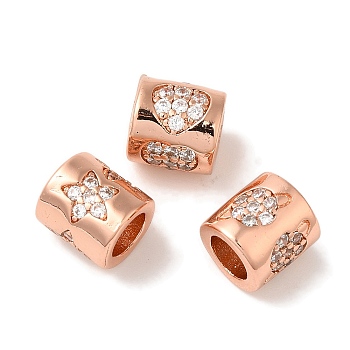 Column Rack Plating Brass Micro Pave Clear Cubic Zirconia European Beads, Large Hole Beads, Cadmium Free & Lead Free, Long-Lasting Plated, Rose Gold, 8x7.5mm, Hole: 4.5mm