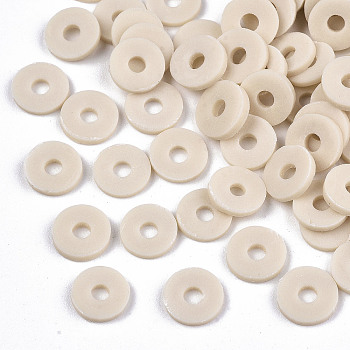 Handmade Polymer Clay Beads, for DIY Jewelry Crafts Supplies, Disc/Flat Round, Heishi Beads, Light Goldenrod Yellow, 8x1mm, Hole: 2mm, about 13000pcs/1000g