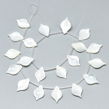 Natural White Shell Mother of Pearl Shell Pendants, Leaf, Creamy White, 16x10x3mm, Hole: 0.7mm