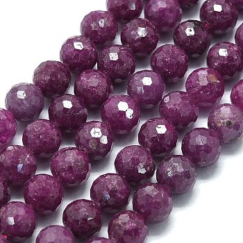 Natural Ruby Beads Strands, Faceted, Round, 7mm, Hole: 0.8mm, about 58pcs/strand, 15.16~15.28 inch(38.5~38.8cm)