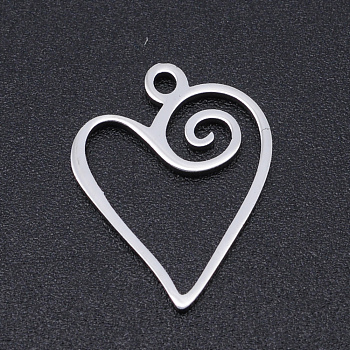 304 Stainless Steel Pendants, Laser Cut Pendants, Heart, Stainless Steel Color, 17x13.5x1mm, Hole: 1.5mm