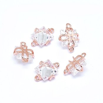 Brass Micro Pave Cubic Zirconia Links, Square, Clear, Real Rose Gold Plated, 10x7x4mm, Hole: 0.8mm